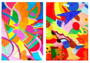 praca plastyczna wykonana przez dzieci - zabawa kolorami - kolaż